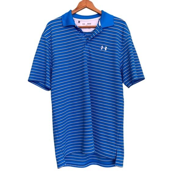 Under Armour Striped Heatgear Loose Fit Golf Short Sleeve Polo Medium - Picture 1 of 8